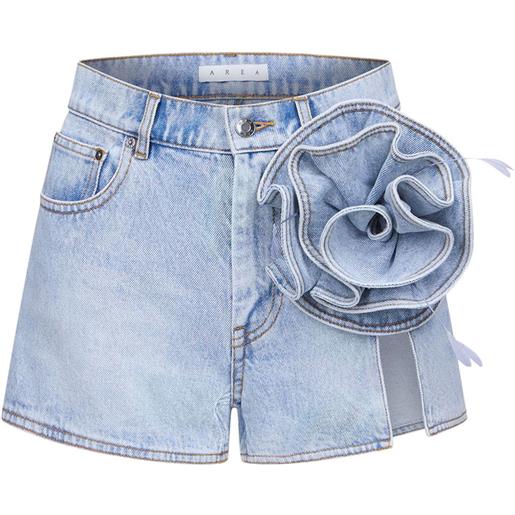 AREA shorts denim con applicazione a fiori - blu