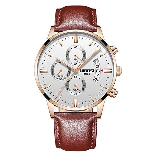 RORIOS orologio da uomo orologio analogico quarzo luminoso orologio cronografo con data cinturino in pelle moda orologio da polso