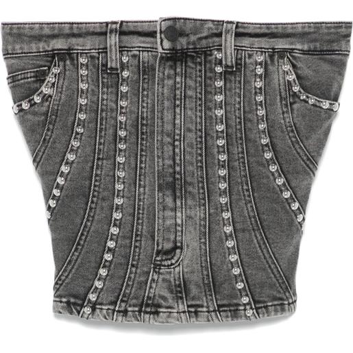 Mugler bustino denim con borchie - nero
