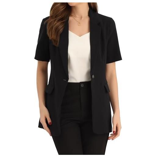 Allegra K donna blazer con risvolto a maniche corte abbottonato da lavoro aperto sul davanti con tasche nero xl