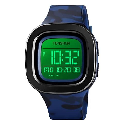 TONSHEN Orologio Sportivo Digitale Uomo, 50M Impermeabile, LED, Cronometro, Doppio Tempo - 2