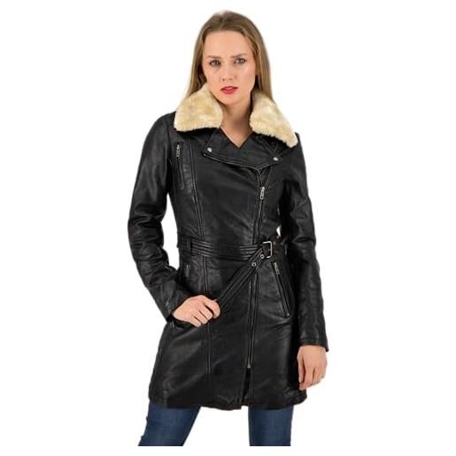 URBAN 5884 giacca lunga in pelle da donna, milou, cappotto in vera pelle di agnello, giubbotto invernale aderente e morbido al tatto, nero, m
