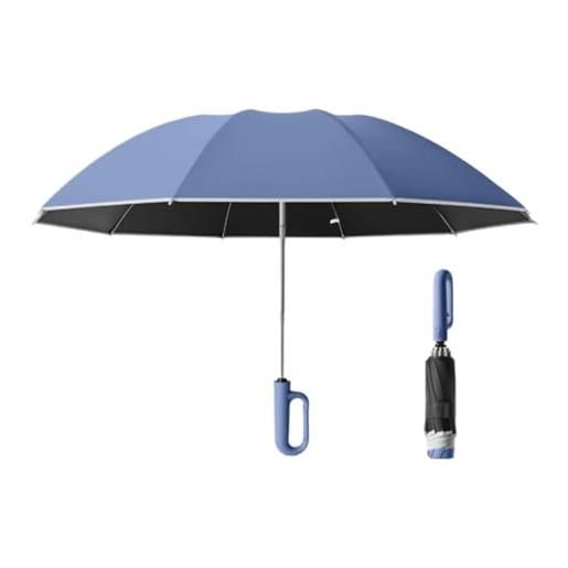 WULUN ombrello pieghevole automatico, ombrello pieghevole al contrario, 10 stecche rinforzate, ombrello antivento, protezione uv multistrato, blu mare, l