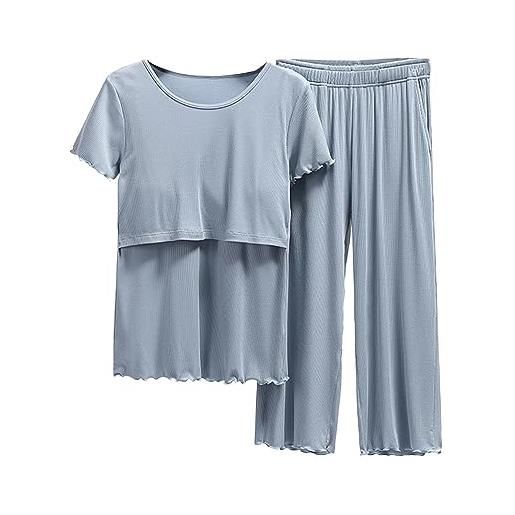Generic pigiama per l'allattamento al seno donne camicia e set t bambino maternità top pantaloni corti maternità maternità top sonno maternità allattamento, blu, xxl