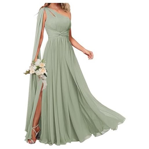 KURFACE abito da damigella d'onore con spalla scoperta, lungo formale da sposa