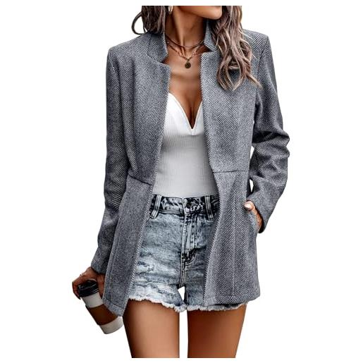 Jhsnjnr giacche da donna aperte sul davanti casual business ufficio cardigan blazer maniche lunghe colletto stand cappotti capispalla, nero tinta unita. , m