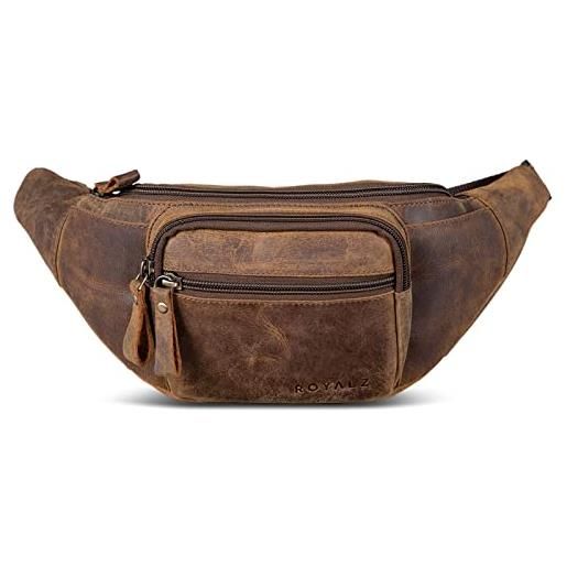ROYALZ 'alabama' marsupio in pelle da uomo e donna borsa da vita da cintura look retrò vintage borsello moderno in cuoio vero, colore: nevada marrone