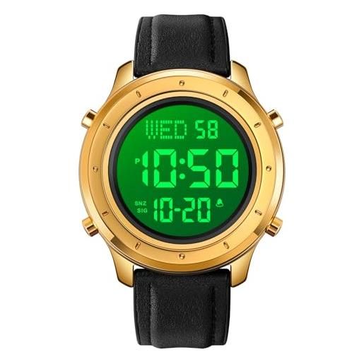 TONSHEN Uomo Acciaio inossidabile Digitale Orologio LED Elettronico Allarme Cronometro Controluce Casual Moda Orologi da Polso (Blu