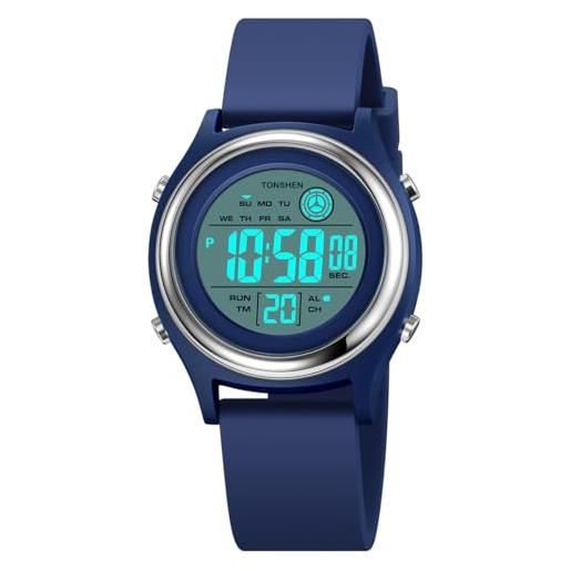 TONSHEN Uomo Orologi da Polso Subacqueo 50M Impermeabile Elettronico Plastica Lunetta e Gomma Band Sportivo Outdoor LED Digital Militare Tattica Orologio Quarzo Doppio Tempo (Verde