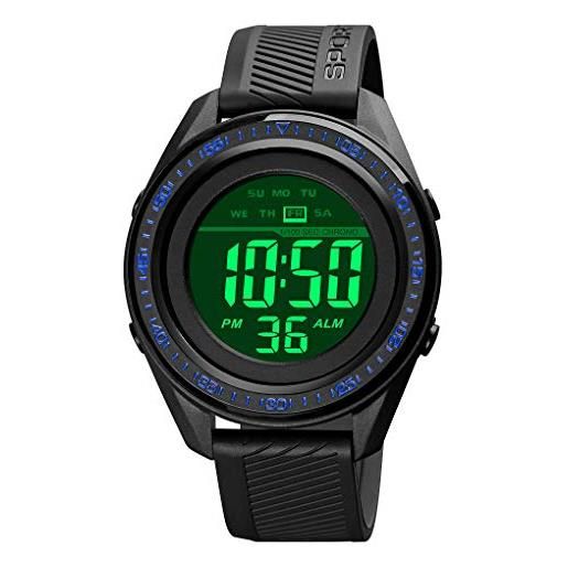 TONSHEN Orologio Digitale Sportivo 50M Impermeabile – LED, Cronografo, Allarme, Cinturino In Gomma, Cassa 35 Mm - 5