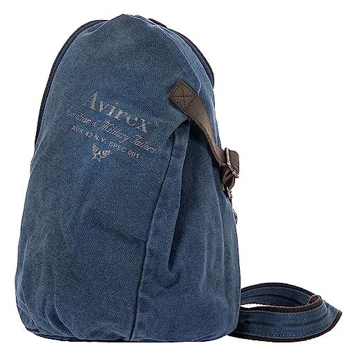 Avirex monospalla in canvas e pelle bovina anticata, tracolla regolabile con ampia apertura, in stile militare, collezione 140506, cnv0p (blue)