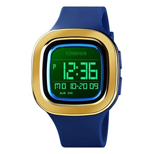Orologio Digitale Sportivo TONSHEN Uomo - 50M Impermeabile, LED, Doppio Tempo 12/24h, Cronometro, Allarme, Cinturino In Gomma