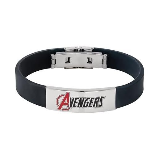 Marvel bracciale acciaio inossidabile con avengers per bambine, lunghezza 18 cm, in pelle nero