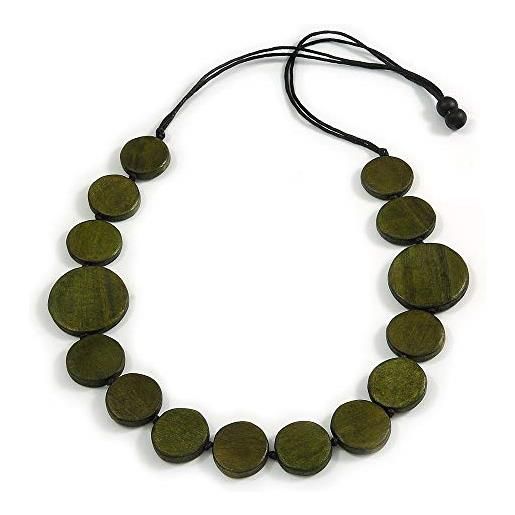 Collana Lunga Con Perline In Legno Naturale E Cordino Nero - Avalaya, Stile Boho