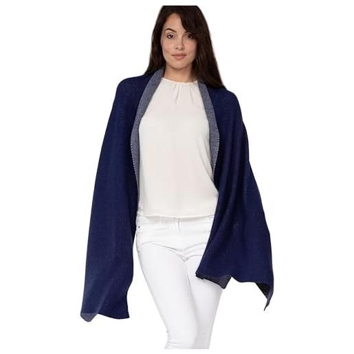 Marine Cashmere - stola bicolore in misto cashmere da donna, delicato e morbido filato in cashmere, made in italy (navy)