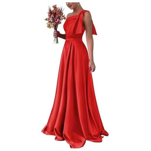 HPPEE abiti da damigella d'onore in raso monospalla per le donne party a line abito formale per ospiti di nozze, rosso, 44