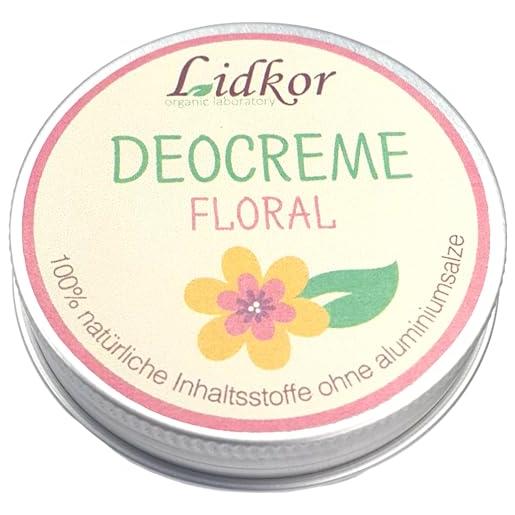 Lidkor crema deodorante profumo di florale 50ml - vegan crema antiodore senza alcool e sali di alluminio - anti sudore - tutto tipo di pelle - olio di cocco & vitamina e - olio essenziale lemongrass