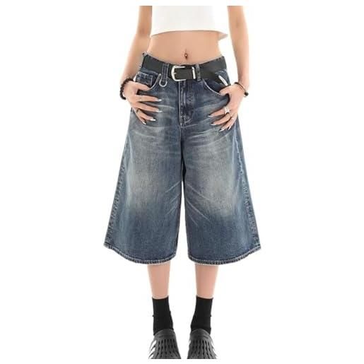 FYHTC donne y2k baggy jean shorts, pantaloncini bermuda in denim a vita bassa con tasche, larghi gamba larga sfilacciati cargo da carpentiere(blue-02, large)