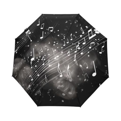 GAIREG ombrello pieghevole con note musicali bianche su sfondo scuro, apertura automatica, compatto, leggero, da viaggio, per pioggia