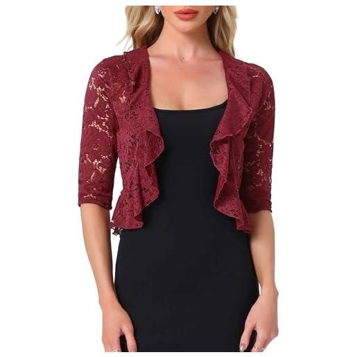 Allegra K donna coprispalle in pizzo manica a 3/4 bolero elegante con volant cerimonia cardigan corto nero xl