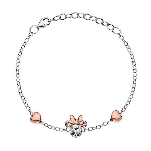 Disney bracciale per bambine con minnie mouse in argento e zirconi, lunghezza 13-18cm
