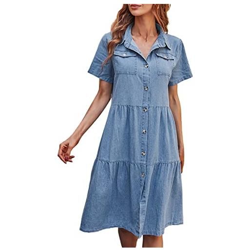 Générique signore primavera e aummer abito di jeans di colore manica corta sciolto per le signore mini abito per le donne club sexy, blu, xxl