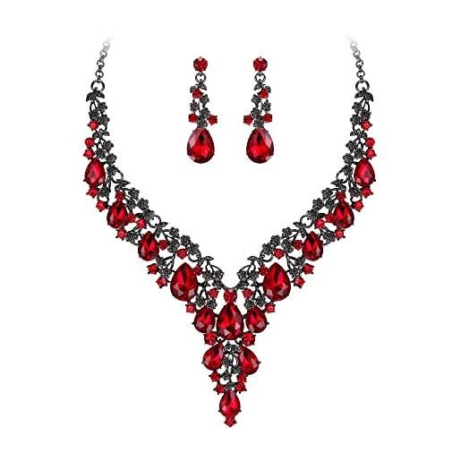EVER FAITH Set Gioielli Sposa Con Collana E Orecchini, Cristalli E Strass A Tema Foglia E Vite, Per Donne E Ragazze - 5