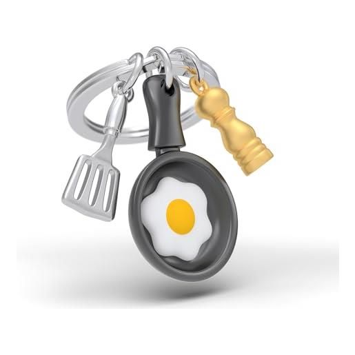 O meta[l]morphose metalmorphose - portachiavi brunch e uovo al piatto, porta chiavi gastromonia, regalo per uomo e donna, grigio, taglia unica