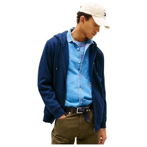 Tommy Jeans tjm reg s flag zip fleece thru dm0dm20743, felpa con cappuccio e zip uomo, blue (dark night navy), xxl