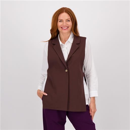 Lucrezia sciortino gilet lungo in punto milano con spacchi laterali