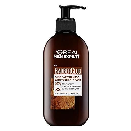 L'Oréal Paris men expert l'oréal men expert barber club 3 in 1 shampoo da barba da uomo con olio di legno di cedro per la cura quotidiana della barba 1 x 200 ml