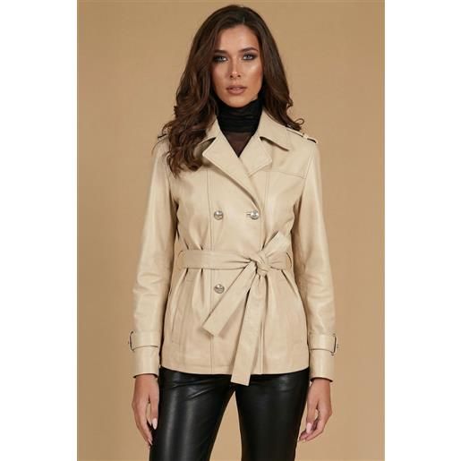 D'Arienzo giacca in pelle color crema doppio petto con cintura D'Arienzo