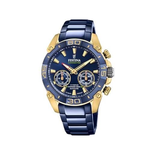 Festina orologio intelligente uomo ibrido connected in acciaio inossidabile 316l blu - analogico - impermeabile 10 atm f20547/1 - controllo musica, contapassi, notifiche e rifiuto chiamate