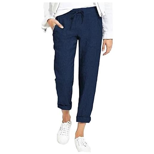 Kobilee pantaloni leggeri donna sportivi cotone pantaloni casual vita alta lunghi eleganti pantaloni estivi bianchi elasticizzati pantaloni larghi spiaggia morbidi pantaloni lino gamba larga curvy