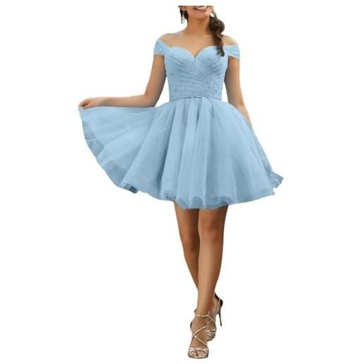 YIANN abiti da ballo corti da donna in tulle abiti da ballo per adolescenti mini abito da cocktail scintillante yiax232, blu cielo, 38
