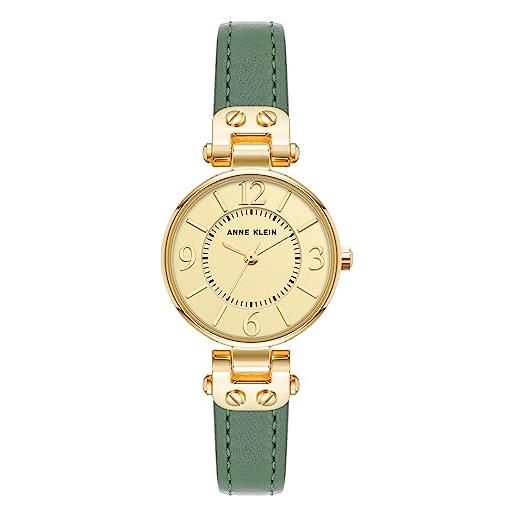 Anne Klein - orologio da donna con cinturino in pelle, verde/oro