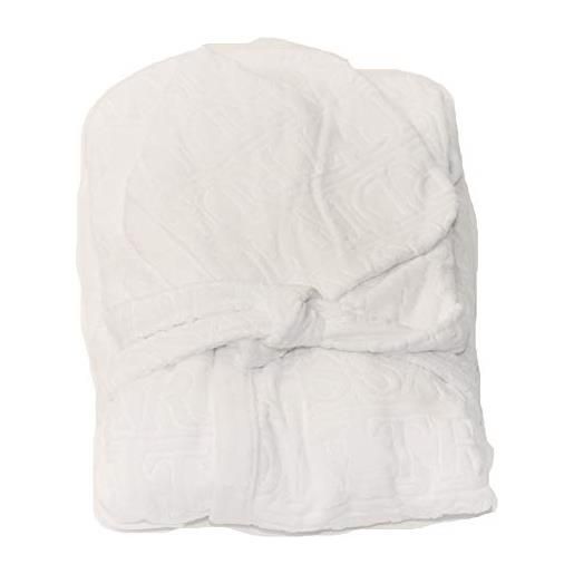 Trussardi accappatoio unisex con cappuccio in pura spugna cimata home linen art overlogo (white 001, xxl)