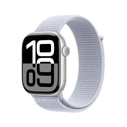 Apple watch series 10 gps 46 mm smartwatch con cassa in alluminio argento e sport loop nuvola azzurra - one size. Fitness tracker, app ecg, display retina always-on, resistente all'acqua