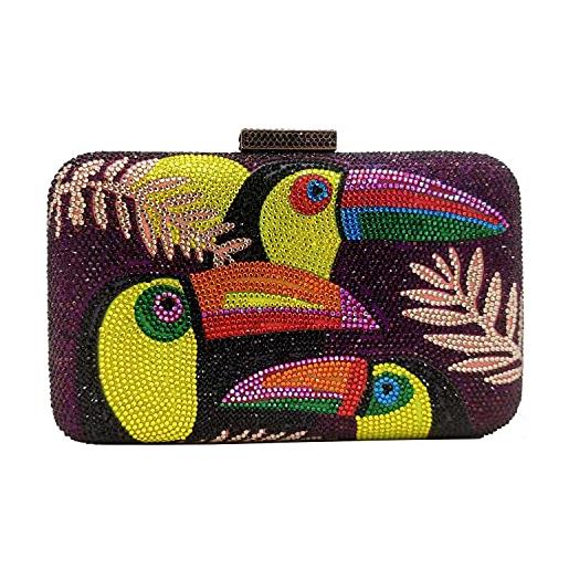 Boutique De FGG pochette e clutch di cristallo con uccello tucano borse da sera per donne partito strass pochette da sposa per matrimonio, piccolo, argento