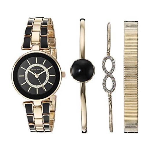 Anne Klein - set con orologio da polso da donna impreziosito da cristalli di alta qualità e bracciale, ak/3286, oro/nero