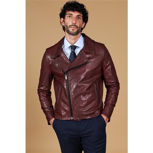 D'Arienzo chiodo in pelle vinaccio con alette sulle spalle e reverse ampio D'Arienzo