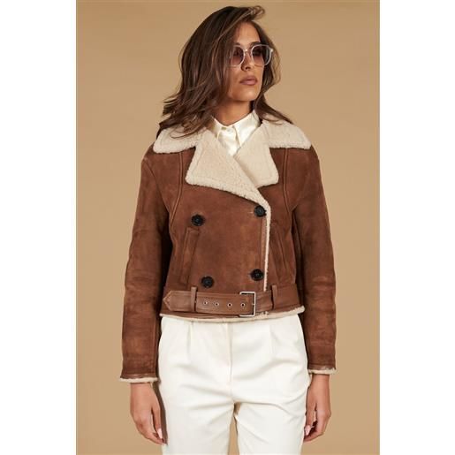 D'Arienzo chiodo in montone scamosciato color cuoio con cintura e bottoni D'Arienzo