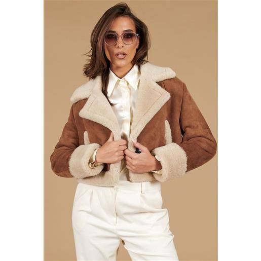 D'Arienzo giacca in montone scamosciato color cuoio versione corta D'Arienzo