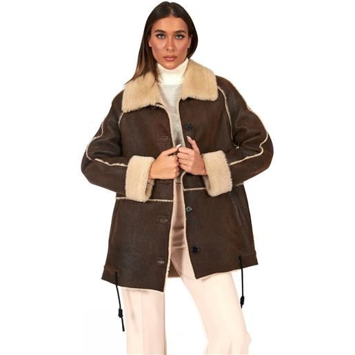 D'Arienzo cappotto montone shearling marrone con bottoni effetto vintage D'Arienzo