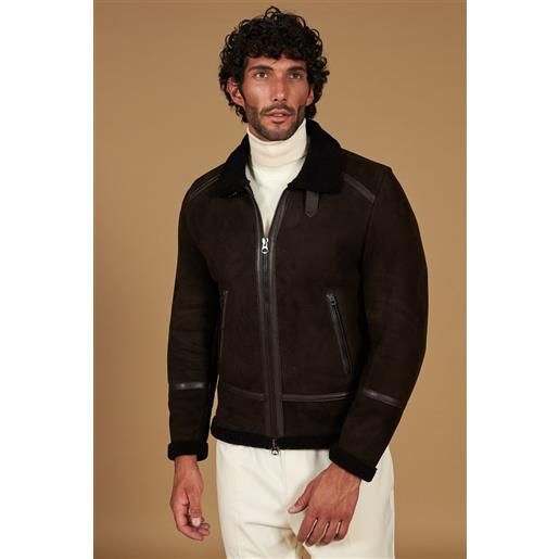 D'Arienzo montone shearling scamosciato testa di moro uomo collo camicia con fibbia D'Arienzo