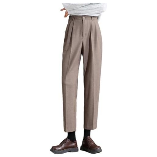 Generic pantaloni eleganti da donna in lana con bottone singolo autunno inverno tasche a vita alta pantaloni harem caldi spessi, farina d'avena, xl
