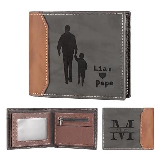 lorajewel portafogli uomo con nome foto iniziale portafoglio in pelle personalizzato portafoglio papà credito rfid regalo per papà natale festa del papà (a-ragazzi)