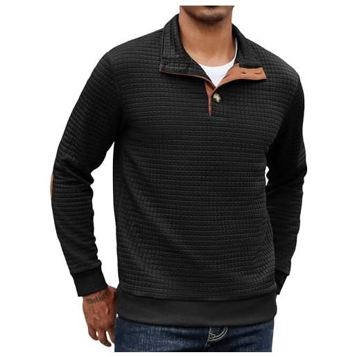 COOFANDY felpe senza cappuccio da uomo maglione con collo a un quarto felpa con colletto a bottoni maglioni a manica lunga maglia d'affari pullover calda nero s