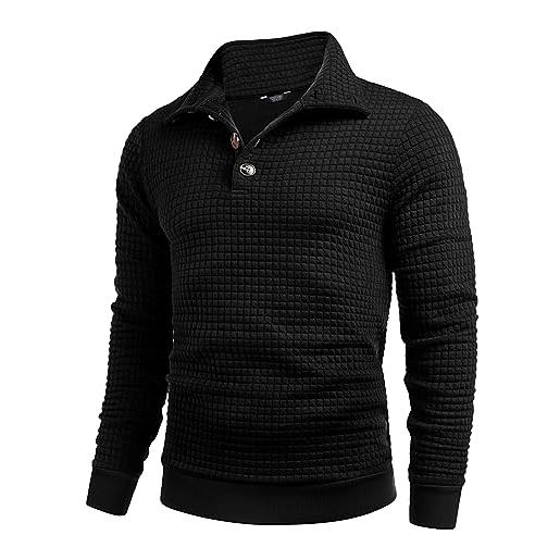 COOFANDY felpe da uomo waffle pullover maglioni invernali collo alto felpa con bottoni casual felpe trapuntate, a-verde, xl