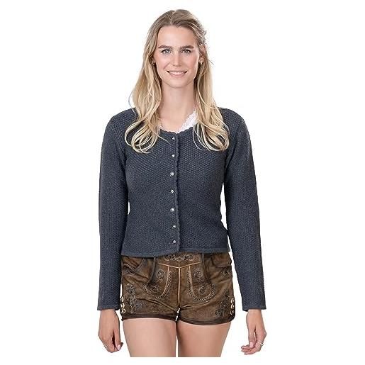 Schöneberger Trachten Couture cardigan tradizionale da donna, elegante e aderente, in cotone elasticizzato di alta qualità e leggero, giacca dirndl lena, grigio scuro, s